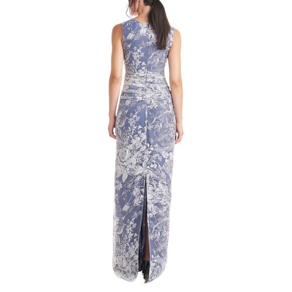 NEW JS Collections Maddison V-Neck Blue White Column Gown in French Blue 2 - Picture 2 of 9